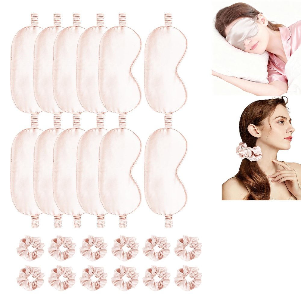 24Pcs Satin Eye Mask Silk Sleep Masks Silky Eyes Cover Blackout Blindfold Eyeshade Scrunchies Hair Ties Travel Wedding Gift