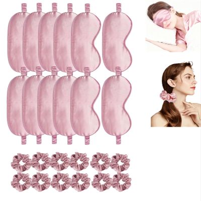 24Pcs Satin Eye Mask Silk Sleep Masks Silky Eyes Cover Blackout Blindfold Eyeshade Scrunchies Hair Ties Travel Wedding Gift