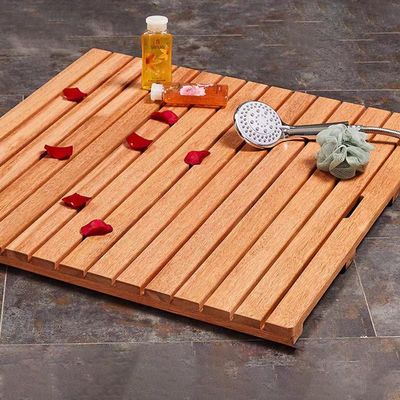 Large Non-Slip Bath Mat 28x28in (71x71cm) Wood Shower Mat for Bathroom Floor, Indoor/Outdoor Use, Durable Slated Platform, Ideal for Shower Safety and Comfort