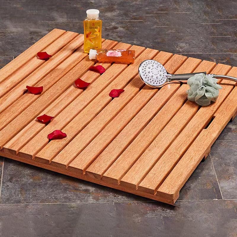 Large Non-Slip Bath Mat 28x28in (71x71cm) Wood Shower Mat for Bathroom Floor, Indoor/Outdoor Use, Durable Slated Platform, Ideal for Shower Safety and Comfort