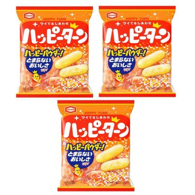 Happy Turn Rice Crackers 96g/3.4 oz | 3pack | Sweet & Salty Japanese Snack | Addictive Magic Powder | Made in Japan | Yummy-Yamaguchi Original Wipe Included
