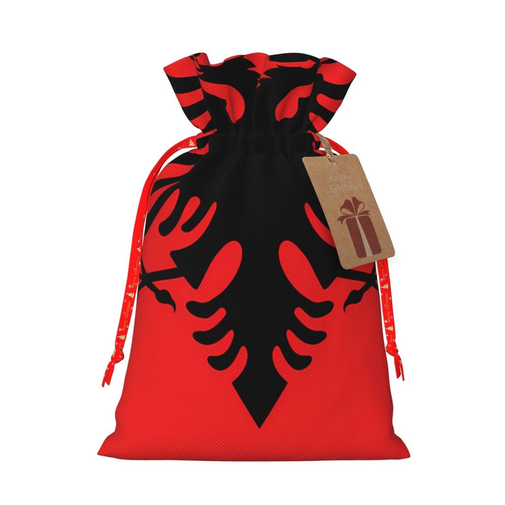JxWCher Albanian flag Print Christmas Gift Bag Gift Pouches with Drawstring, Rustic Holiday Party Favor Bags Small