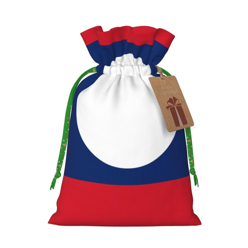 JxWCher Flag of Laos Print Christmas Gift Bag Gift Pouches with Drawstring, Rustic Holiday Party Favor Bags Medium