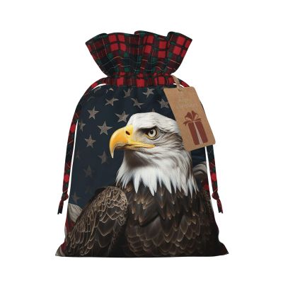 HCLYvexiria Christmas Gift Bags with Tags American bald eagle Gift Bag for Xmas Holiday Drawstring Gift Bag Xmas Wrapping Bags for Presents Party Birthday Favor