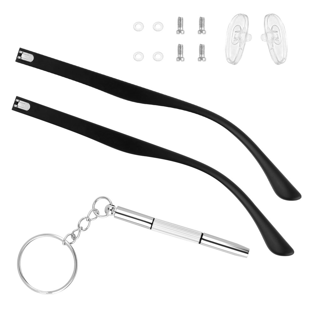 1 Pair Glasses Arm Replacement Kit, Universal Eyeglasses Repair Kit,Black Glasses Legs Replacement Eyeglass Arm Replacement Accessories with Screwdrivers, Screws, Washers, Nose Pads (7mm)