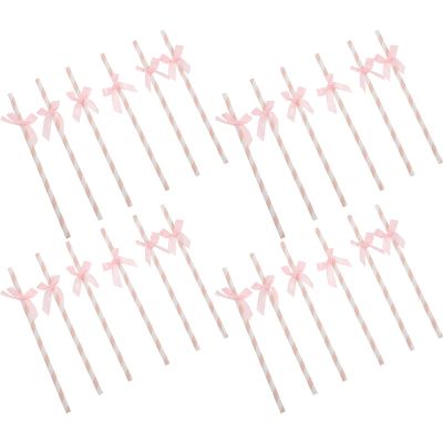 JHKNNK Disposable Bowknot Paper Straws Pink Bow-tie Drinking Straws Birthday Cake Decorative Party Supplies for Pool Beach Wedding Shower Holiday