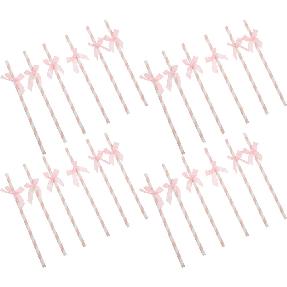 JHKNNK Disposable Bowknot Paper Straws Pink Bow-tie Drinking Straws Birthday Cake Decorative Party Supplies for Pool Beach Wedding Shower Holiday