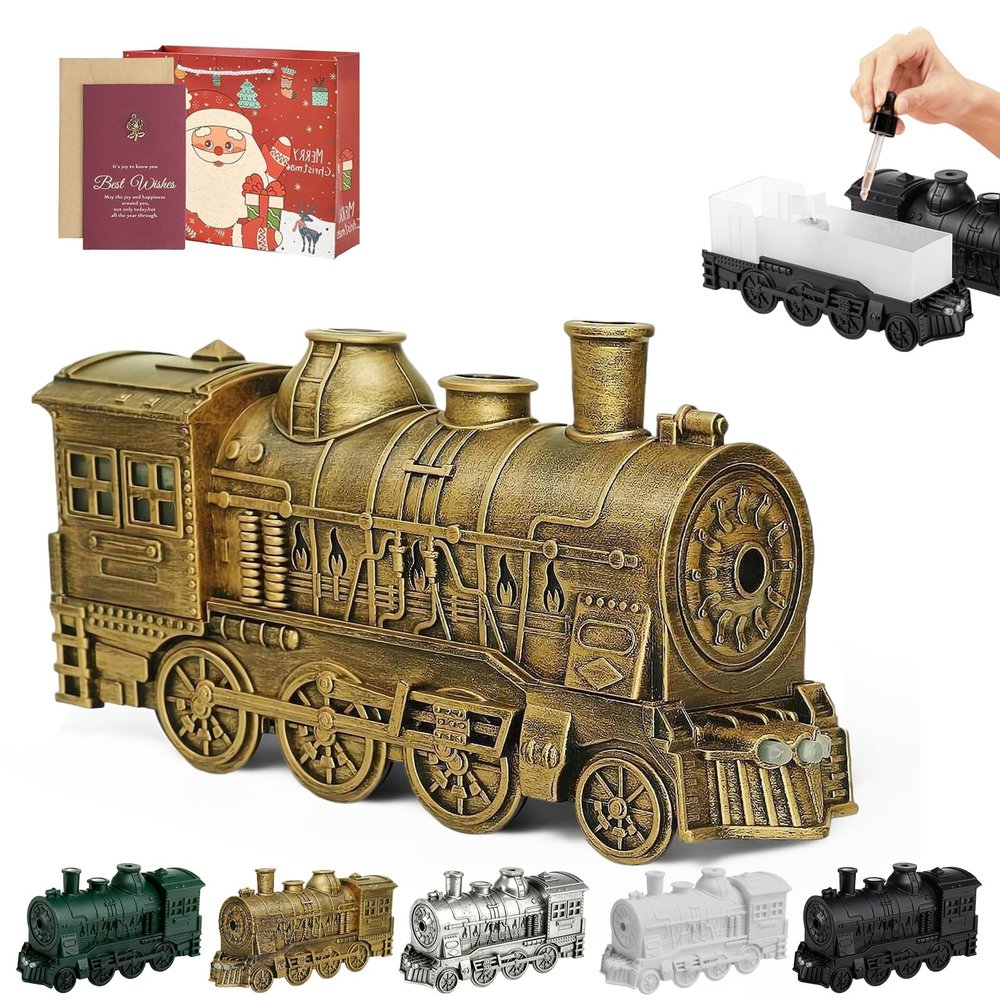 2026 New Train Oil Diffuser, 300ml Train Humidifier Aroma Diffuser, Dual Mist Outlets, Vintage Quiet Aromatherapy Diffusers with 2/8 Hours Timing Function for Bedroom Office Desk (Copper)