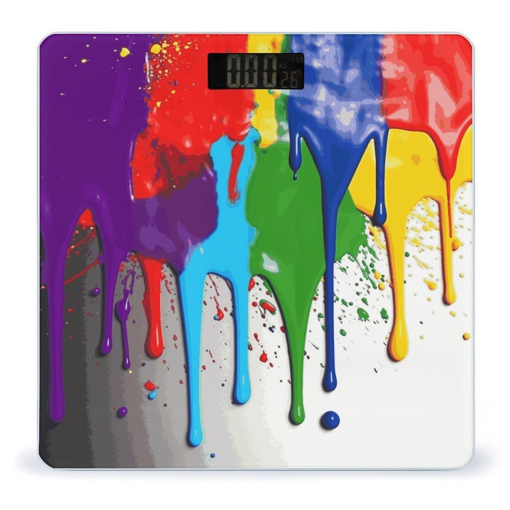 Paint Splatter Backdrop Weight Scale Digital Electronic Scales Bathroom Scale, Larg LCD Backlight Display, High Precision Measurements,Tempered Glass