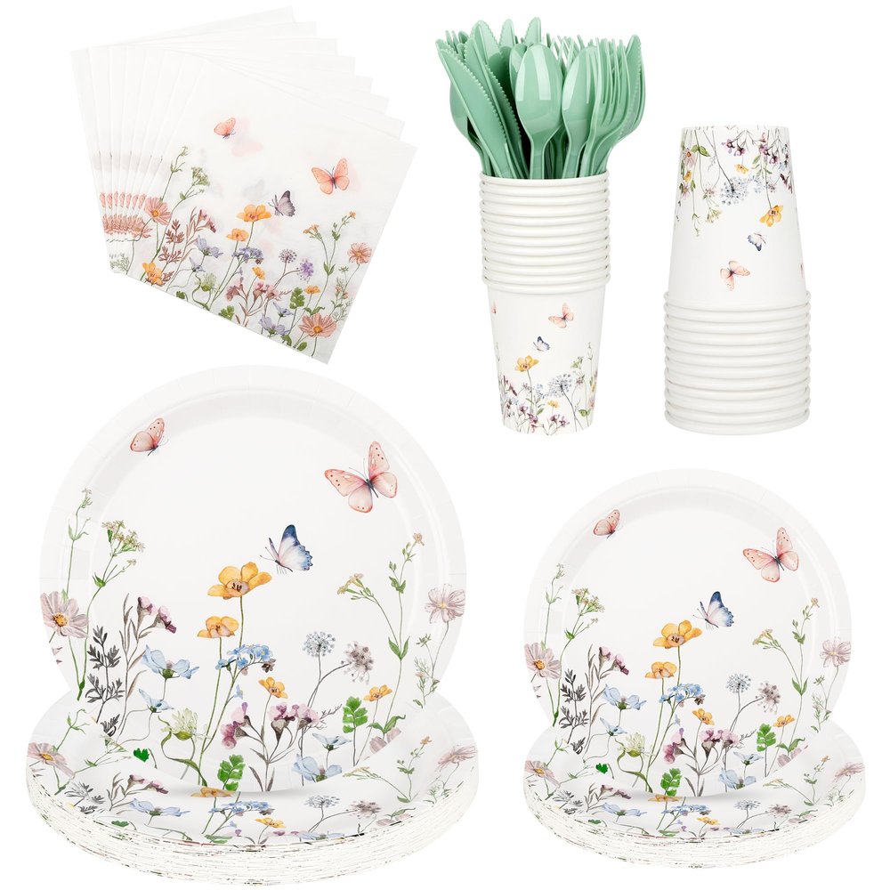 175 Pcs Wildflower Paper Plates and Napkins for 25 Guests