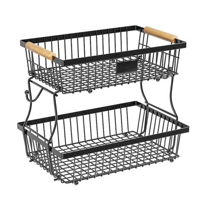 2 Tier Fruit Basket Racks Kitchen Counter Vegetable Rack Stand Organizer Holder,Compatible for Bread Snack Veggies(A Style)