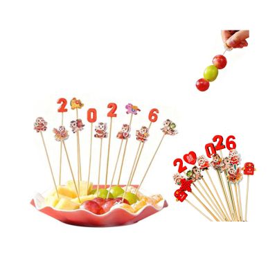 100Pack Year of the Horse Fruit Bamboo Skewers,4.7In Holiday Appetiser Toothpicks with 10 Festive Designs for New Year Party Drinks,Charcuterie & Fruit Skewers,Christmas Decoration Supplies