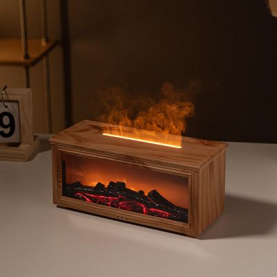 7-Color Flame Fireplace Humidifier,280ml Water Tank Capacity,Cool Mist Humidifier,3-Speed Timer,Automatic Shut-Off Protection,With Remote Control,Suitable for Home,Office and Bedroom Copper
