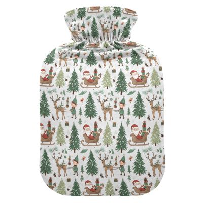 Christmas Light Grey Santa Sleigh Elf Tree Hot-Water Bottle with Soft Cover, 1L Hot Compresses for The Body for Arthritis