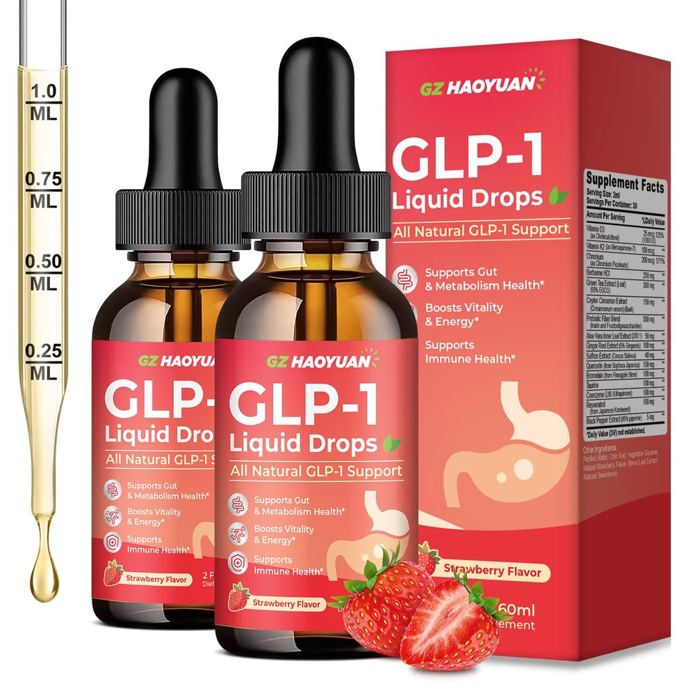 2 Pack GLP-1 Supplement, 16-in-1 GLP-1 Liquid Drops with Berberine, Ceylon Cinnamon, Green Tea, Chromium & Resveratrol, Naturally GLP 1 Support for Metabolism, Gut Digestion, Stawberry Flavor, 4 Fl Oz