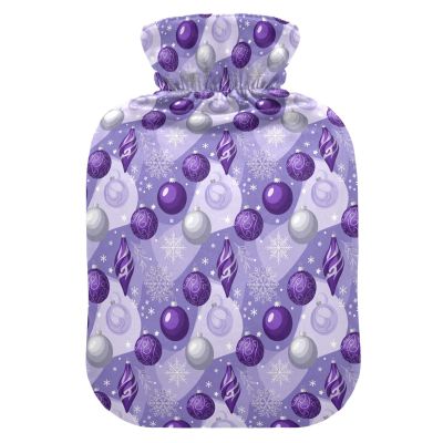 Purple Christmas Ornament Pattern Hot Bottle Water Bag with Soft Cover, 1L Water Bags for Neck Shoulder Warmer