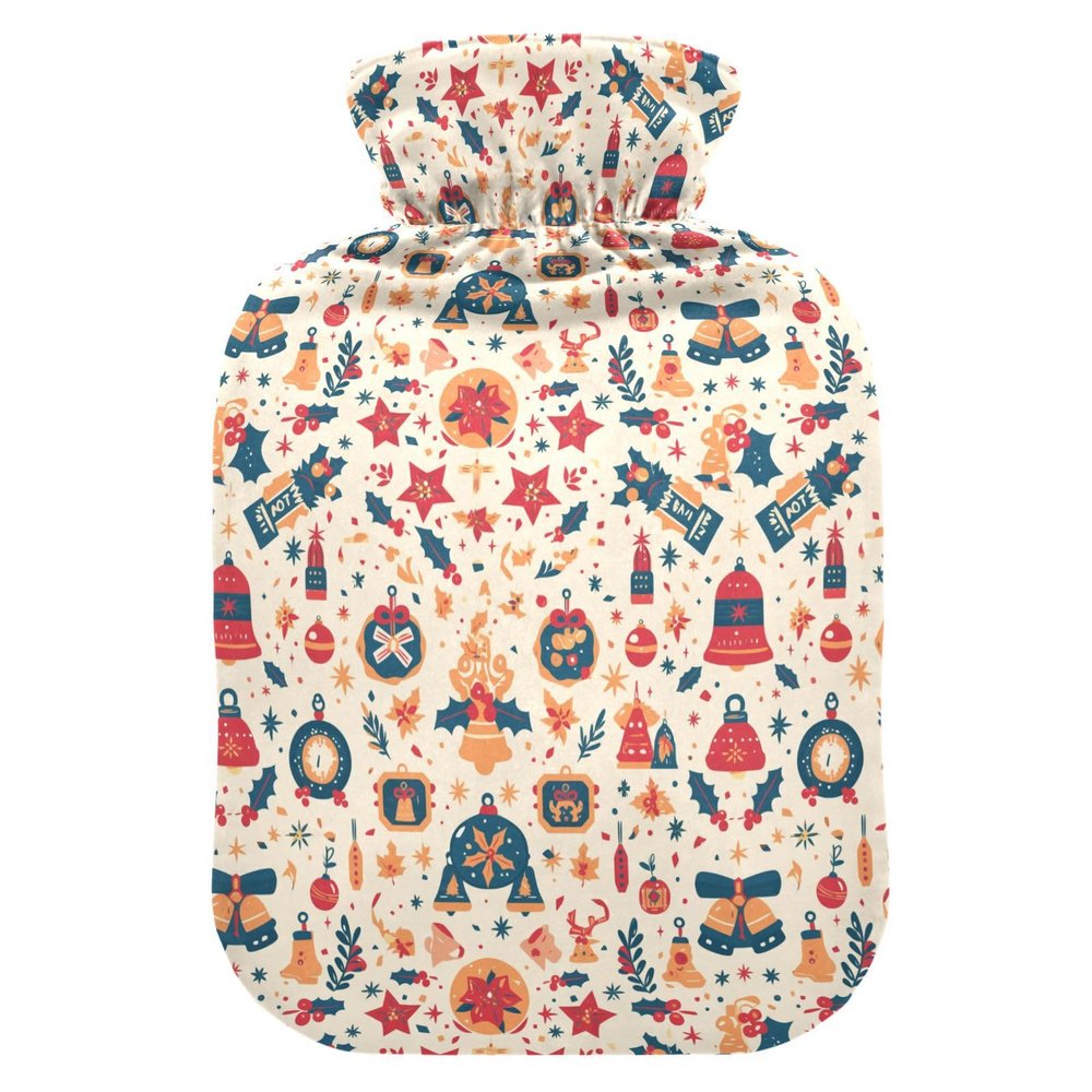 Christmas Pattern Silver Hot Waterbottle with Soft Cover, 1L Warm Compress for Arthritis