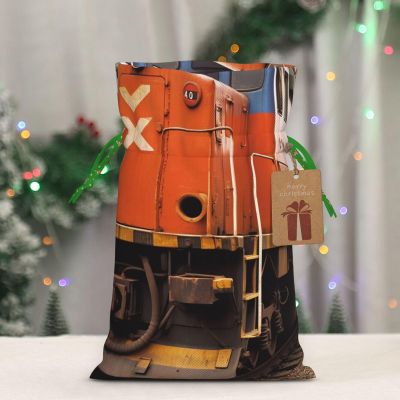 BWLHJKE Train Christmas Gift Bag Burlap Xmas Drawstring Gift Sack with Tag & Tie, Small Christmas Bags for Gifts, Reusable Gift Wrapping Bag for Holiday Party Favors