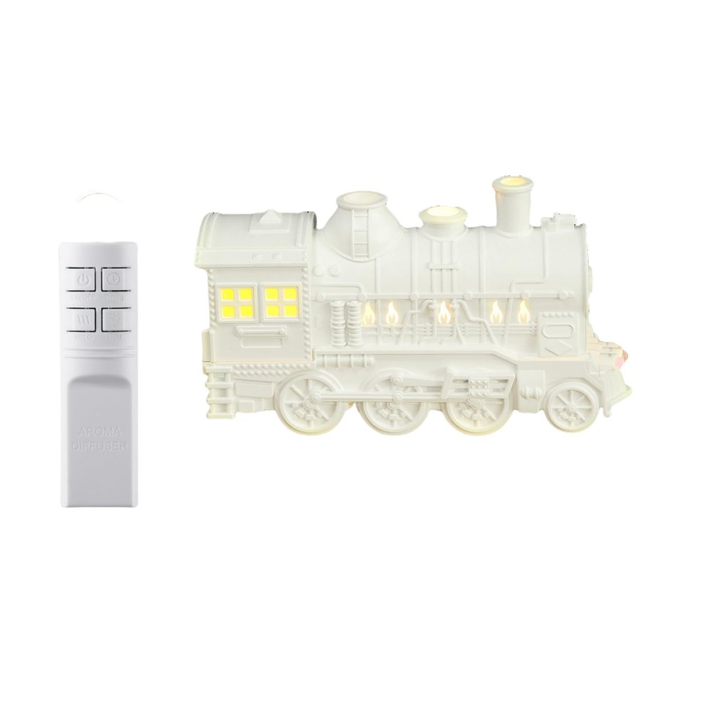300ml Train-Shaped Aroma Diffuser, Essential Oil Humidifier with Dual-Color LED Light, Suitable for Rooms, Bedrooms, and Office Desks,Equipped with Remote Control (White)