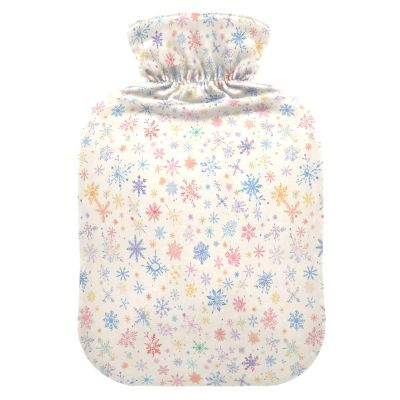 Merry Christmas Multicolored Snowflakes Hot Water Bottles with Soft Cover, 1L Water Bags for Sore Muscle