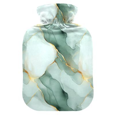 Marble White Green Hot-Water Bottle with Soft Cover, 1L Hot Compress Bag for Hot and Cold Therapies