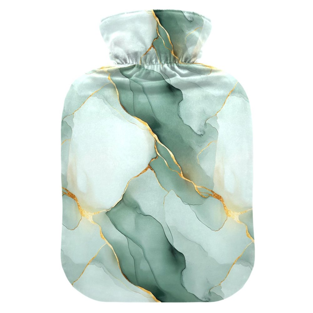 Marble White Green Hot-Water Bottle with Soft Cover, 1L Hot Compress Bag for Hot and Cold Therapies