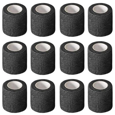 12 Pack Self-Adhesive Athletic Bandage Wrap 1 Inch x 5 Yards Black Elastic Cohesive Sports Tape Breathable for Wrist, Ankle, Knee Support - Ideal for Athletics, Workouts & Injury Recovery
