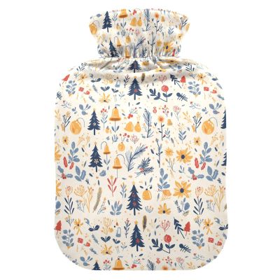 Christmas Pattern Silver Hot Water Bottle with Soft Cover, 1L Warmer Bag for Hot and Cold Therapies