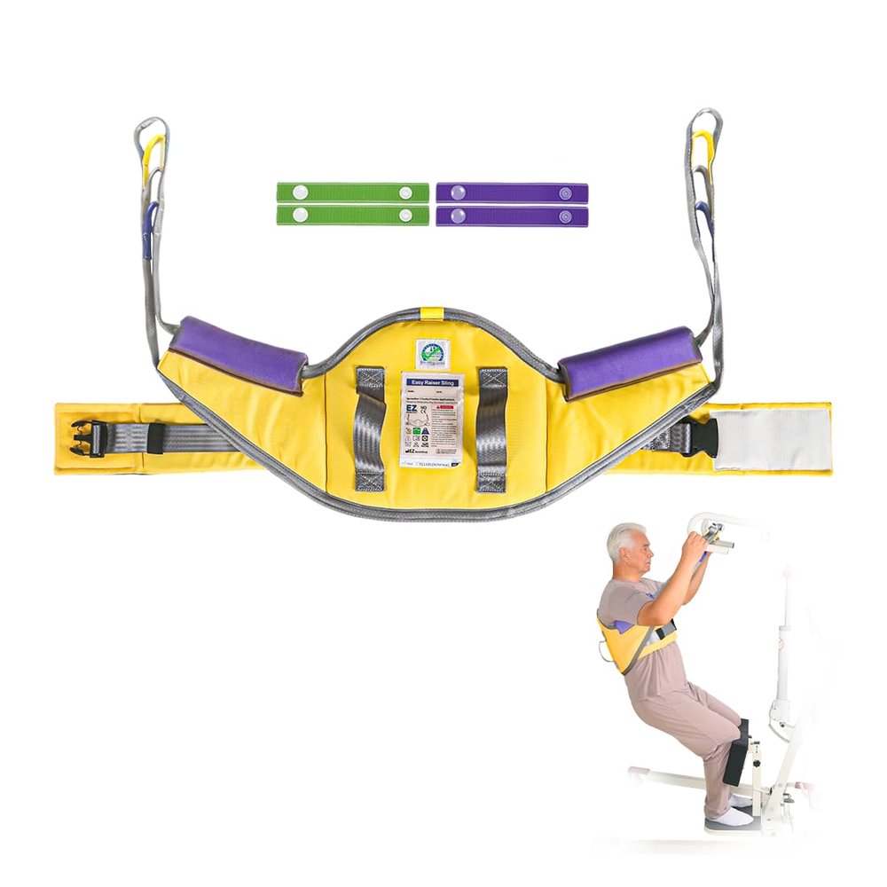 500 lb Capacity Sit to Stand Lift Sling with Back Support, Standing Assist Transfer Sling for Elderly & Disabled Adults, Padded Non-Slip Stand Aid Sling with Reinforced Handles (Yellow, Medium)