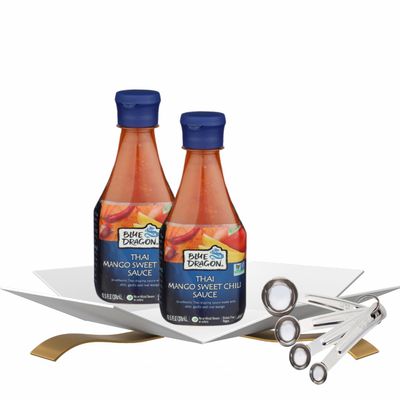 2x Blue Dragon Sweet Chili Sauce Mango 10.5 Oz Bundle With Measuring Spoon For Thai Sweet Chili Sauce Stir-Fry Flavor & Dipping Convenience Gift Set (3 Items)