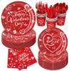 Zonlinpp 112PCS Valentines Day Heart Tableware Party Supplies Set, Serves 16 Red Disposable Plates, Napkins, and Forks with Heart Designs for Valentines Parties, Weddings, and Romantic Celebration view 1