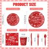 Zonlinpp 112PCS Valentines Day Heart Tableware Party Supplies Set, Serves 16 Red Disposable Plates, Napkins, and Forks with Heart Designs for Valentines Parties, Weddings, and Romantic Celebration view 2