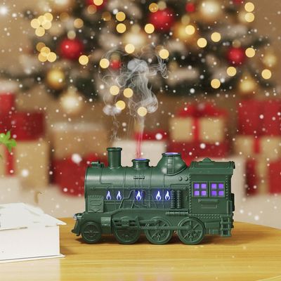 300ML Vintage Steam Train Aromatherapy Essential Oil Diffuser Humidifier, Dual-Color LED Light Jellyfish Mist Humidifier, Christmas Train Mist Exquisite Humidifiers Gifts for Home Office (Green 1set)
