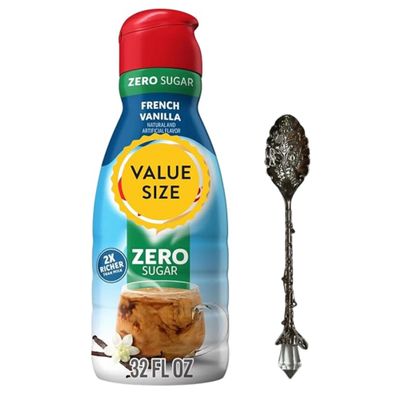 Zero Sugar French Vanilla Flavor Liquid Creamer for Coffee 32 fl oz Gluten Free & Non Dairy Creamer - Rich & Smooth Flavored Coffee Creamers with Dumbass Coffee Gem Spoon (Zero Sugar French Vanilla) Gem Spoon