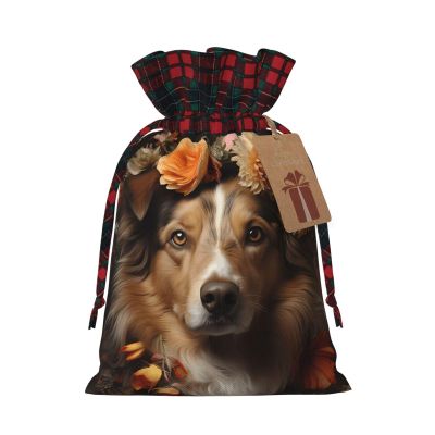 BLWSLC Dog Girl with Flowers Printed drawstring gift bags color-blocked drawstring gift bags suitable for birthdays candy party decorations