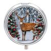 Medicine Box 3 Compartment Pill Box Cow Deer Trees Christmas Printed Round Multi Function Pill Box for Vitamins Fish Oil view 1