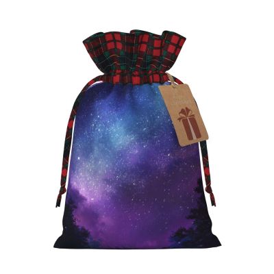 HCLYvexiria Christmas Gift Bags with Tags Purple Starry Sky Gift Bag for Xmas Holiday Drawstring Gift Bag Xmas Wrapping Bags for Presents Party Birthday Favor