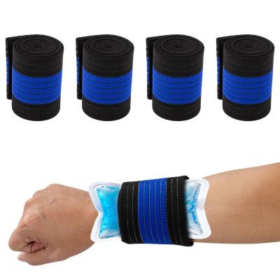 4-Pack Ice Pack Strap,Resuable,Stretchable- 35.5"x3" Adjustable Hook and Loop Elastic Holder & Extender Belt for Secure Ice Pack Wrap, Black and Blue
