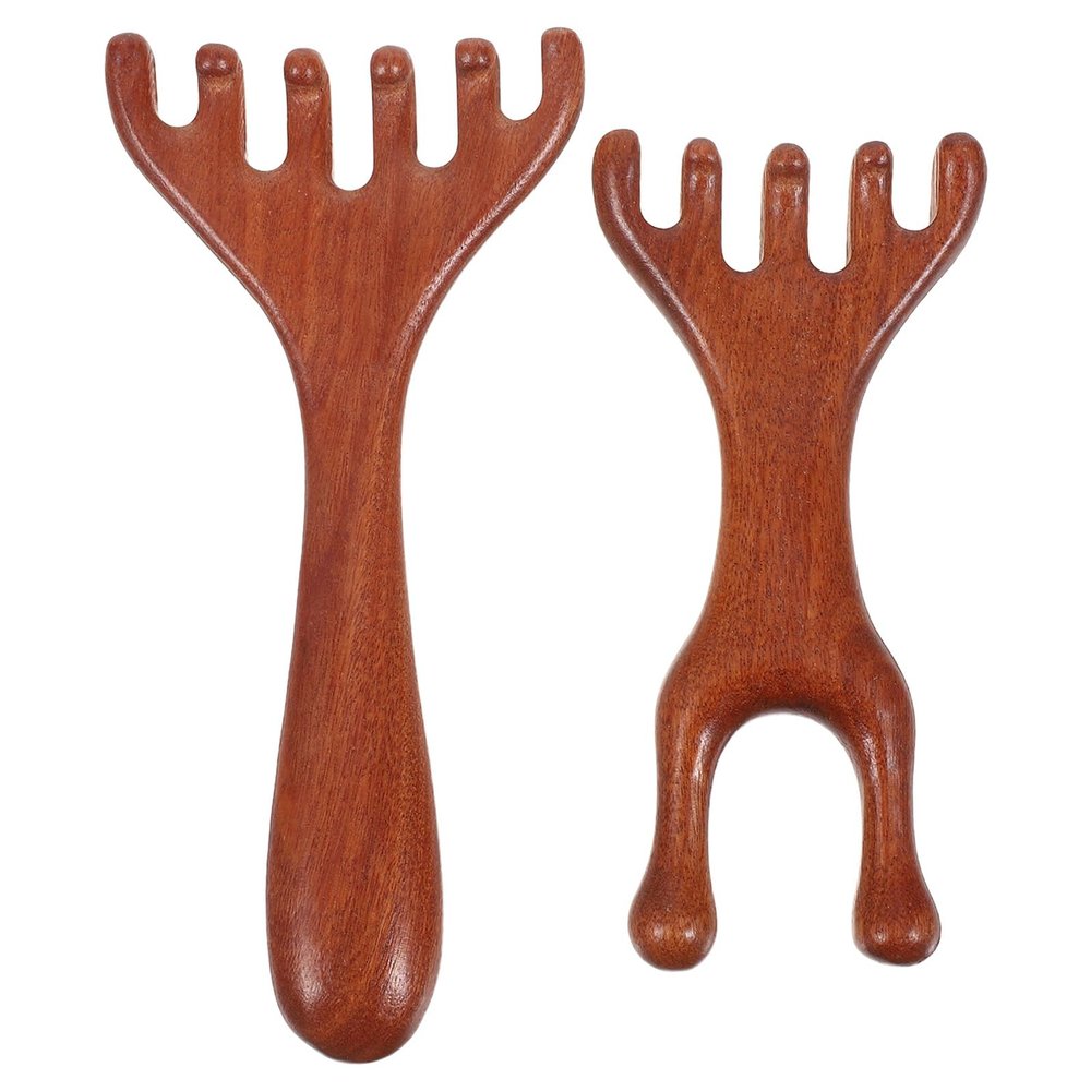 SOIMISS 2pcs Natural Wood Scalp Massager Five-Tooth Meridian Massage Comb for Deep Relaxation Handheld Spa Tool for Face Neck and Scalp Stress Relief Portable Gua Sha Scraping Comb