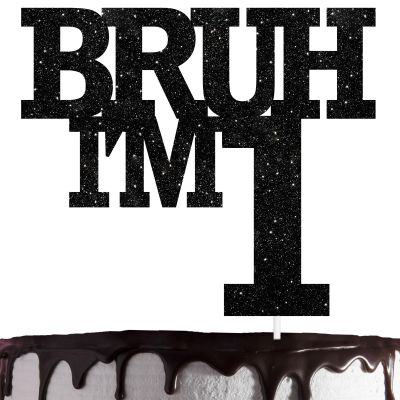 Bruh I'm 1 Cake Topper Happy One Years Old Birthday Cake Decor,Cheer to 1st Black Bruh Its My Birthday Theme For Boys Kids Party Decorations Supplies