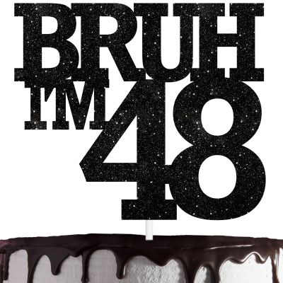 Bruh I'm 48 Cake Topper Happy Forty Eight Years Old Birthday Cake Decor,Cheer to 48th Black Bruh Its My Birthday Theme For Man Women Party Decorations Supplies