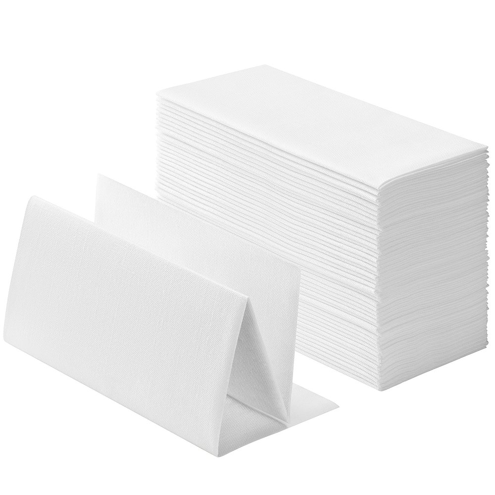 100-Pack Linen-Feel White Napkins, 16"x16" Dinner Napkins for Restaurant, Party, Kitchen Or Event, Bookfolded Guest Towel for Bathroom, Guestroom Or Vanity.