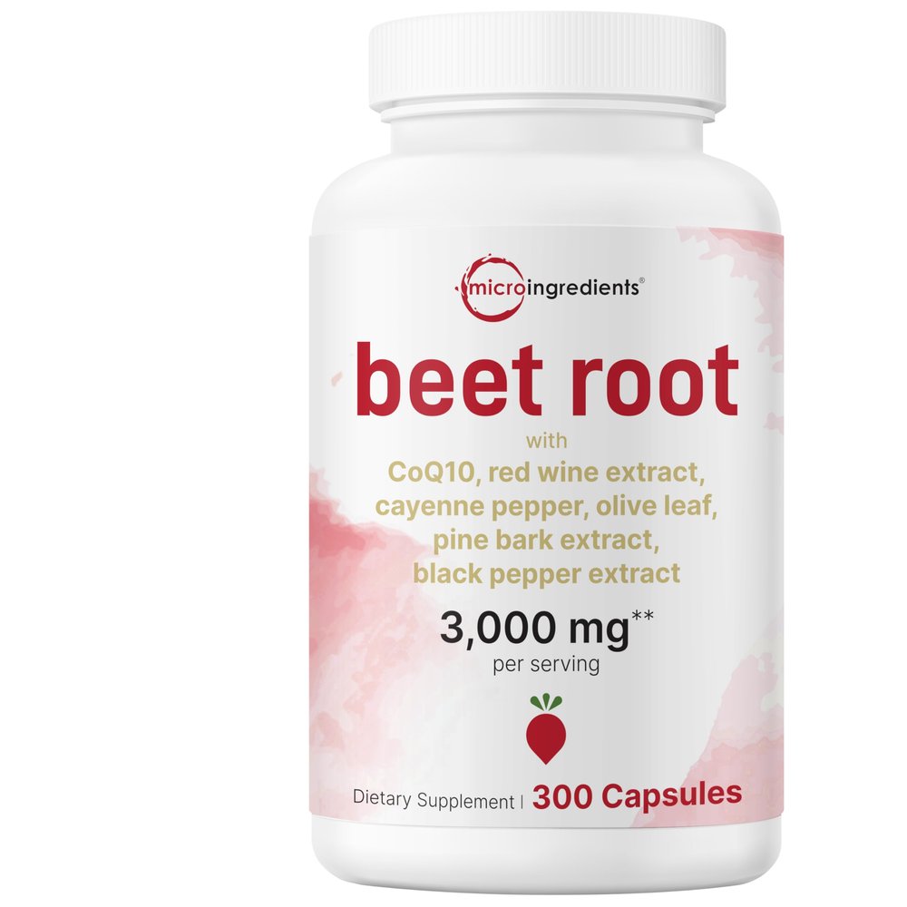 Micro Ingredients Beet Root Capsules 3,000 mg** Per Serving, 300 Capsules | Nitric Oxide Supplement | 7in1 Beet Root Complex with CoQ10, Black Pepper & Botanical Extracts | Non-GMO