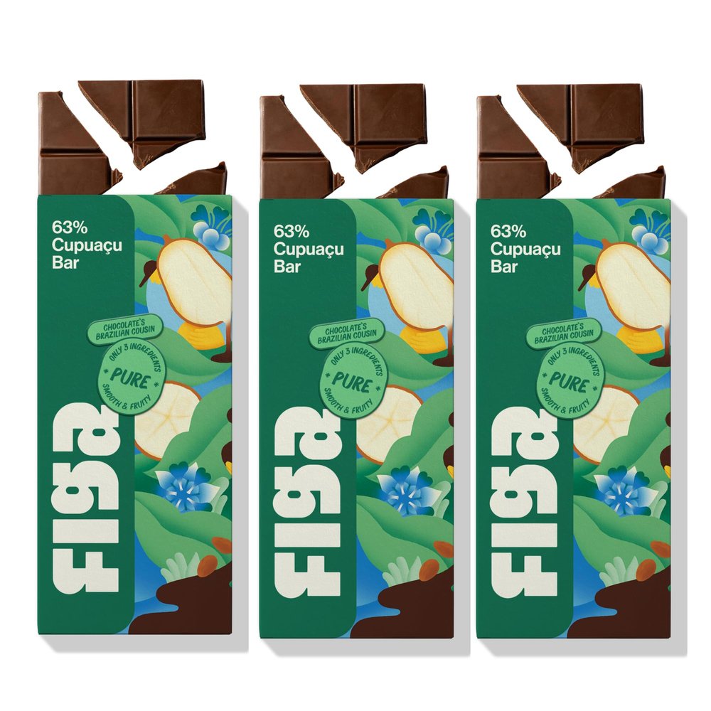 Figa Foods 63% Pure Cupuau Bar - Date Sweetened, Vegan, Gluten Free, Caffeine Free, Only 3 Ingredients - Chocolate's Brazilian Cousin [60g] - 3 Pack