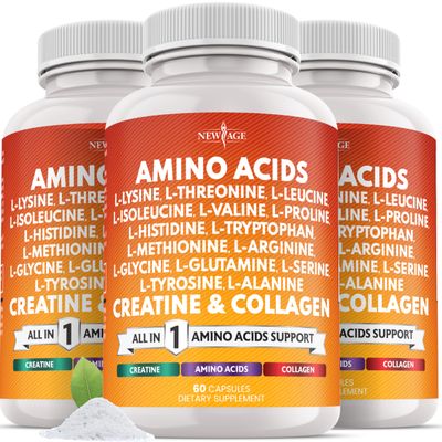 NEW AGE Amino Acids Supplement L-Lysine, L-Threonine, L-Leucine, Isoleucine, Valine, L-Histidine, L-Tryptophan, L-Methionine, L-Arginine, L-Cysteine, L-Glutamine, L-Serine, Aspartic Acid- 180 Count