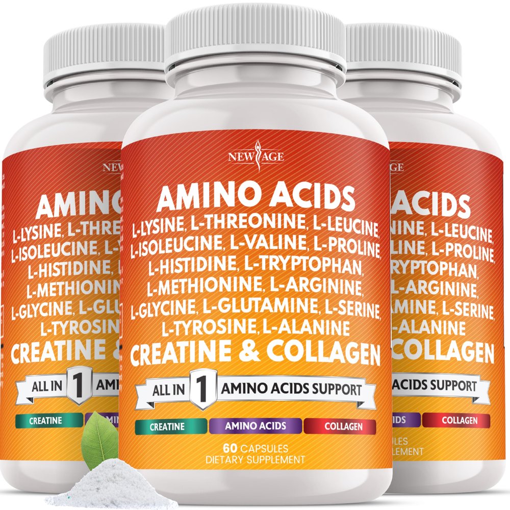 NEW AGE Amino Acids Supplement L-Lysine, L-Threonine, L-Leucine, Isoleucine, Valine, L-Histidine, L-Tryptophan, L-Methionine, L-Arginine, L-Cysteine, L-Glutamine, L-Serine, Aspartic Acid- 180 Count