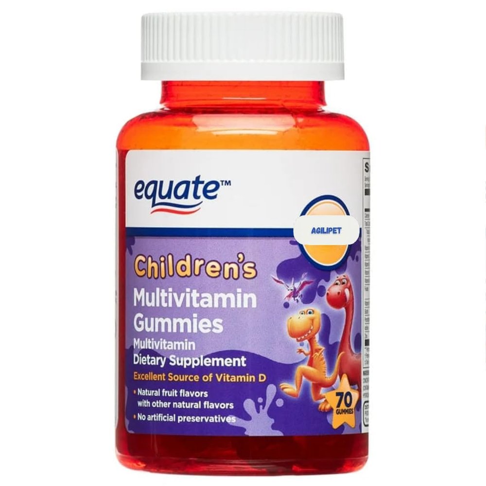 AGILIPET Equate Children's Multivitamin Gummies Natural Fruit Flavors with Vitamin D, 70 Count Sticker