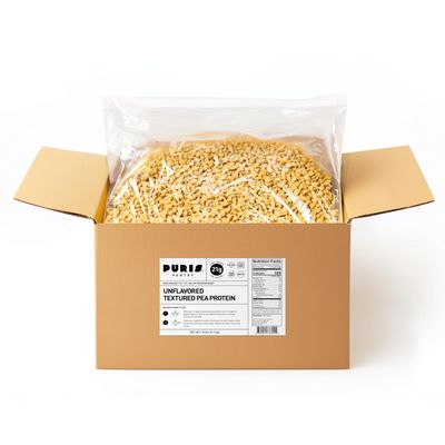 PURIS Pantry Textured Pea Protein, Unflavored Meatless Vegetable Crumbles, Soy Free, Gluten Free, 21g of Protein per Serving, Plant-Based Vegan Meat Substitute, Equivalent to 60 Pounds Ground Beef | 20 lbs Bag in Box