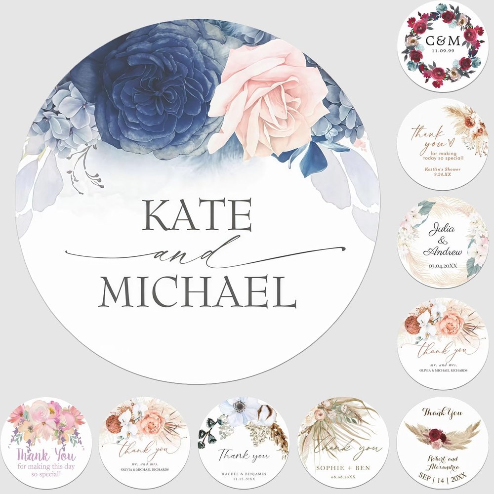 100pcs Personalised Round Wedding Favour Thank You Labels, Custom Name Party Gifts Baking Packaging Stickers, Invitation Envelopes Seals, Bridal Shower Gifts Tag, 1.2in