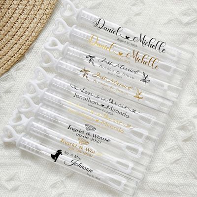 100pcs Wedding Bubble Wand Clear Stickers Labels, Customizable Name & Date, Personalised Wedding Favour Labels, Waterproof Decals For Marriage Party Decoration